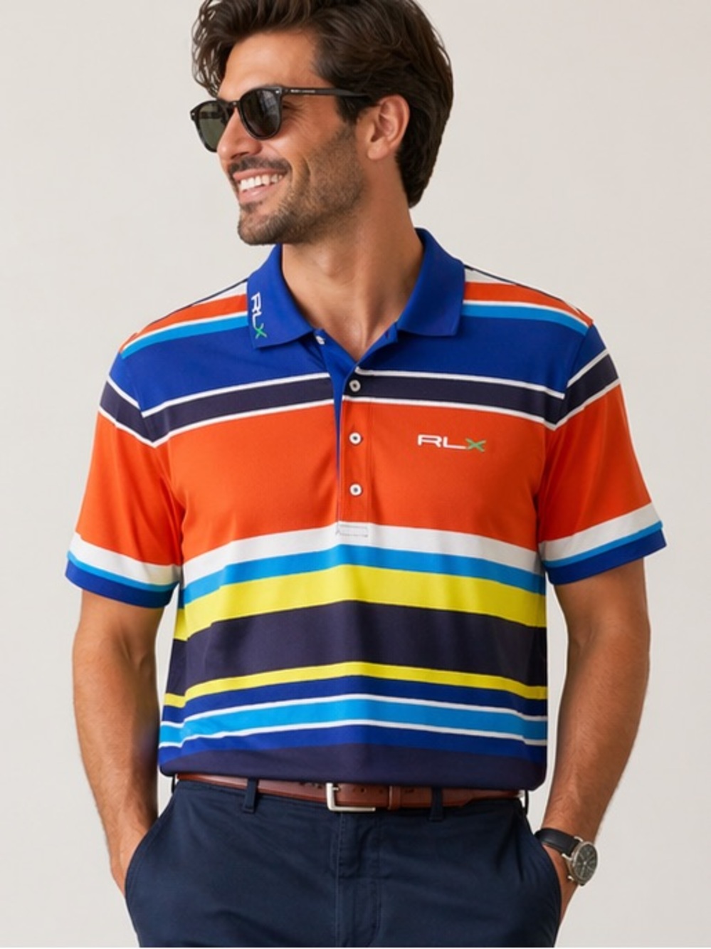 Ralph Lauren RLX Multicolor Striped Polo - Blue, Orange & Yellow Size L